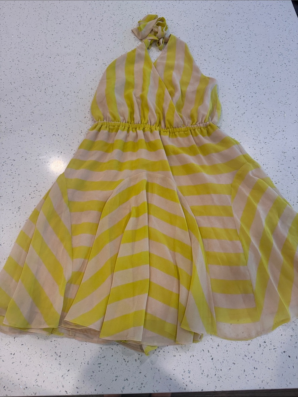Bebe Striped Yellow and Cream Halter dress